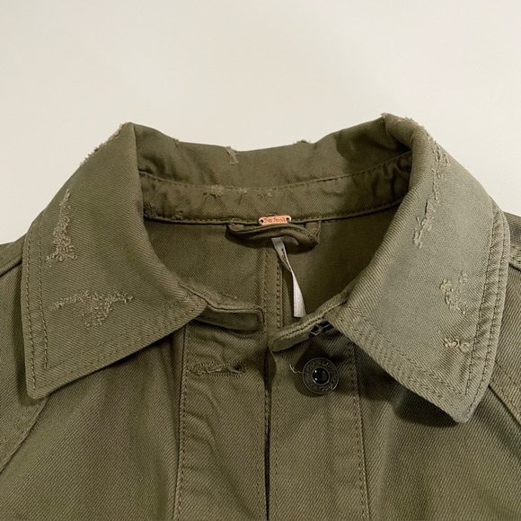 Free People Moonchild Distressed Denim Shirt Jacket Moss Green Small - Picture 11 of 16